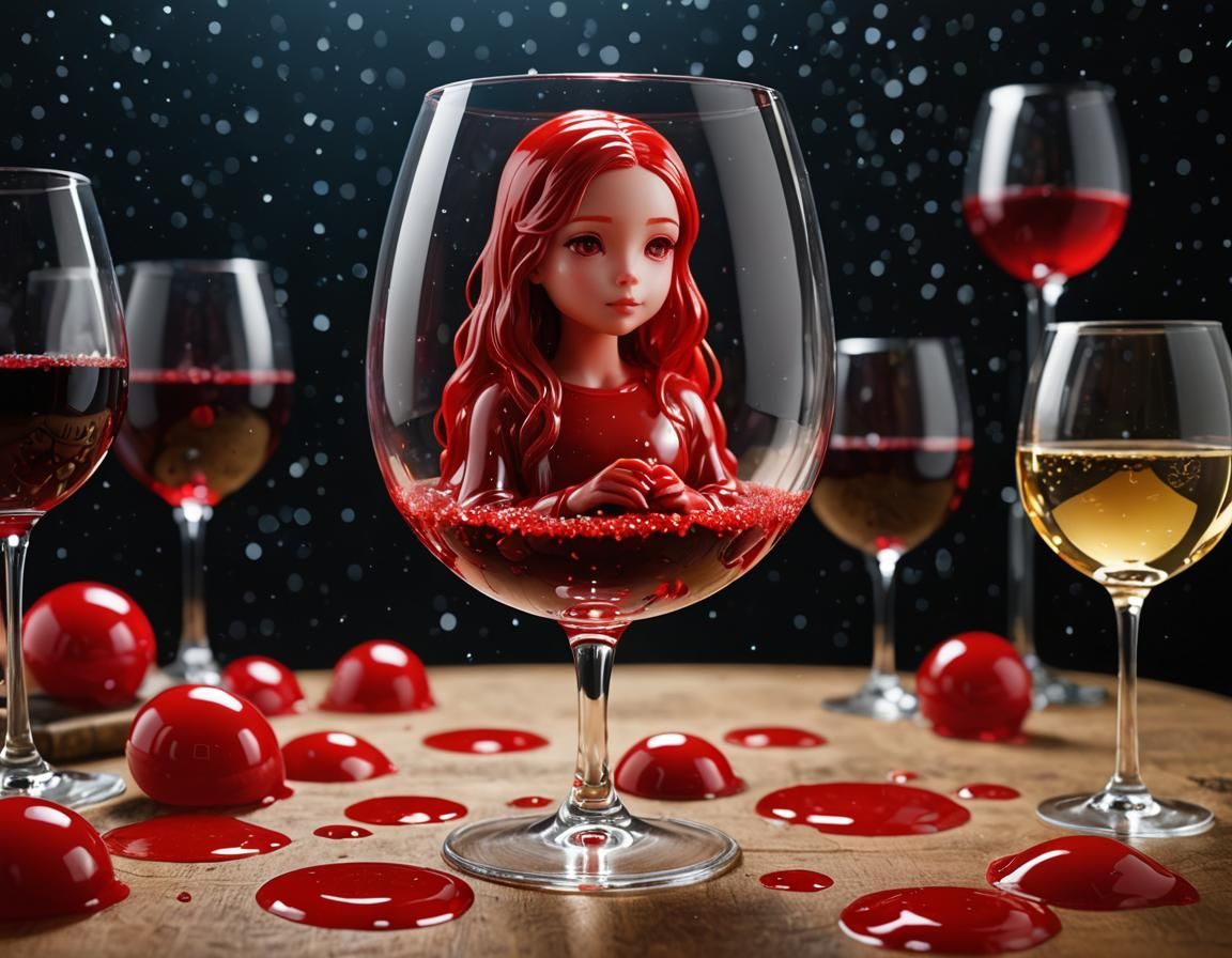 Red Slime Girl in Wine Glass, Cosmic Art