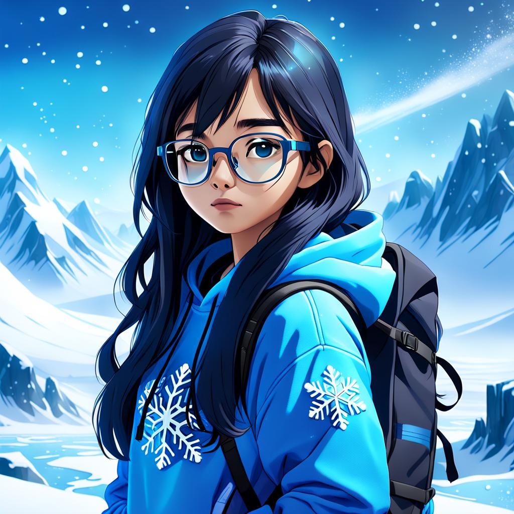 Asian Girl in Arctic Landscape, Digital Matte Painting