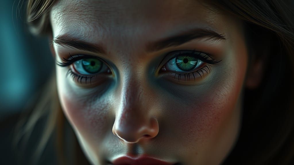 Hyperrealistic Portrait of a Beautiful Woman with Green Eyes