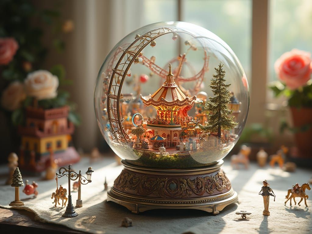 Miniature Amusement Park Inside Glass Globe