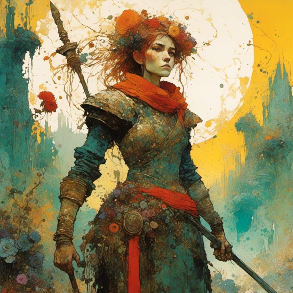 Female Warrior with Spear in Strange Jungle