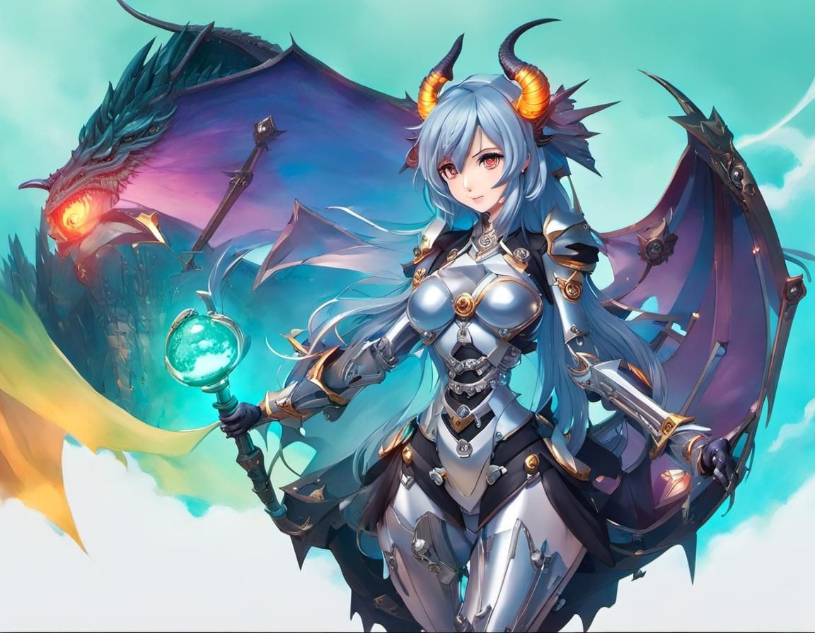 Rainbow Slime Dragon Girl with Robot Skeleton