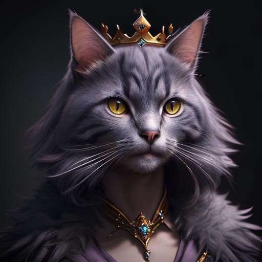 Cat Wearing Crown: Detailed Fantasy Concept Art