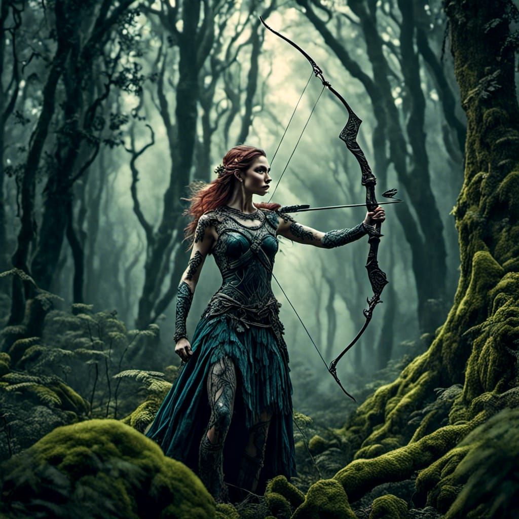 Artemis Huntress in Misty Forest: Fantasy Goddess