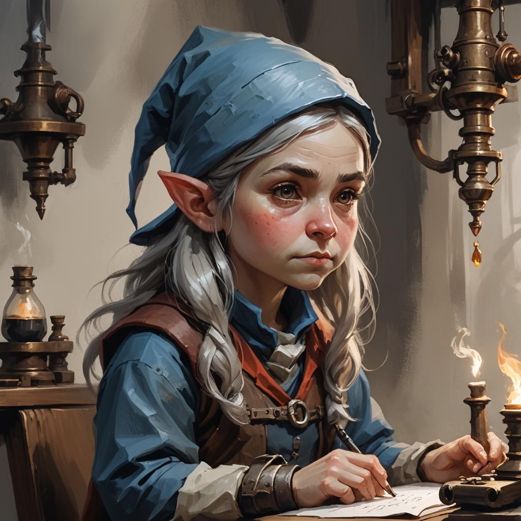 Gnome Inventor Portrait in Alchemist Room