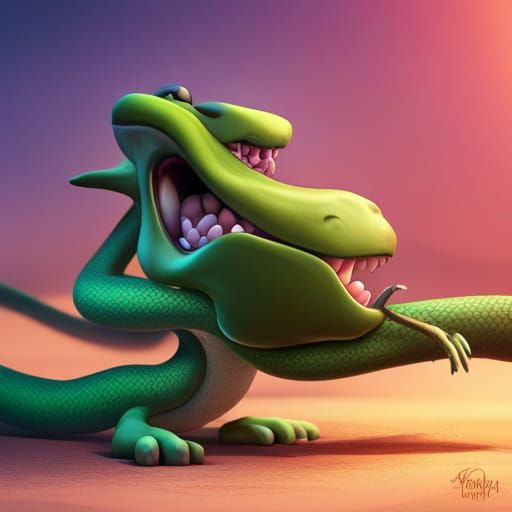 Dog Versus Snake: 3D Digital Art in Pixar Style