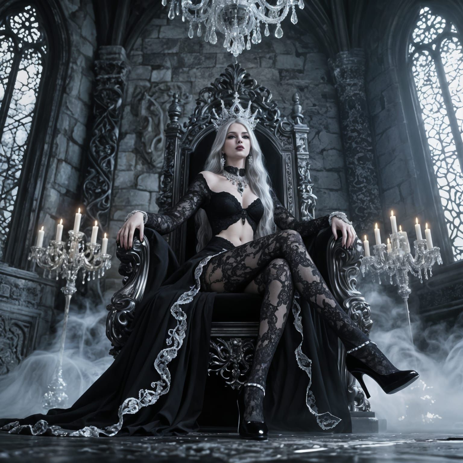 Photorealistic Gothic Woman in Sheer Lace