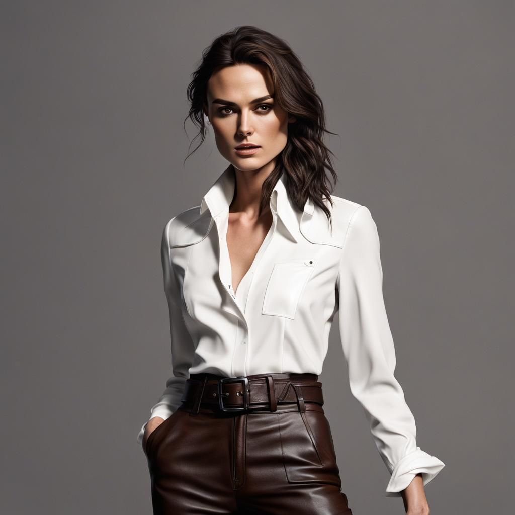 Ultrarealistic Portrait of a Woman in Leather Pants