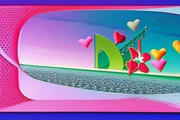 Dreamcore Landscape with Roses and Neon Hearts