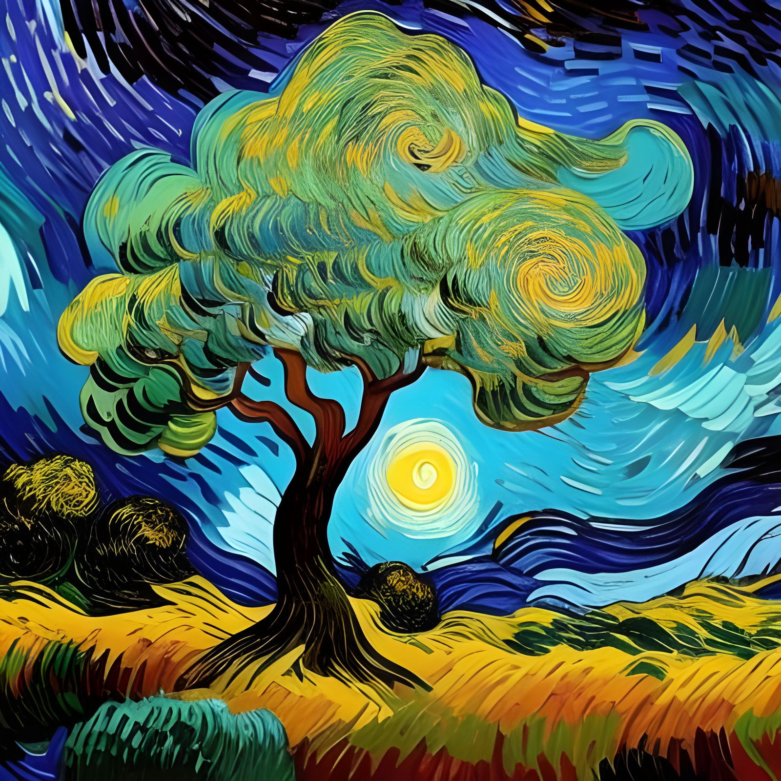 Swirling Earth Tree in Impasto Style