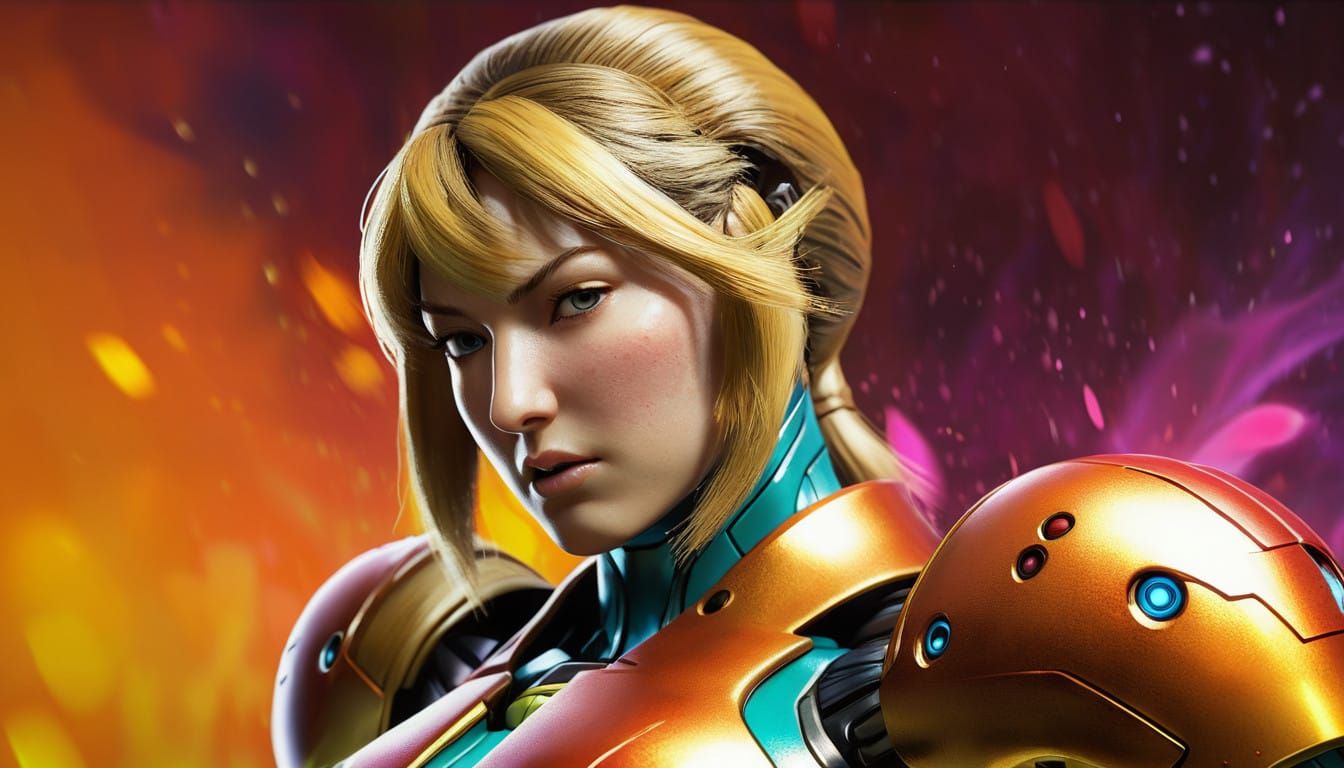 Hyperrealistic Samus Aran in Dramatic Mid Shot