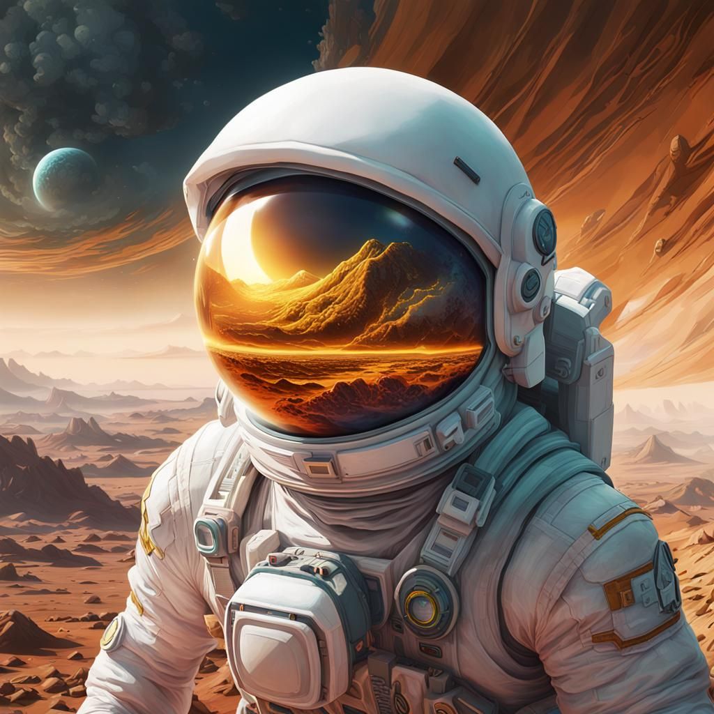 Astronaut on Mars in Cyberpunk Style