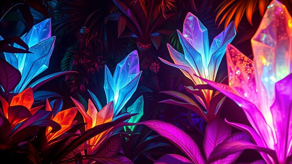 Luminous Crystal Jungle Radiating Bioluminescence