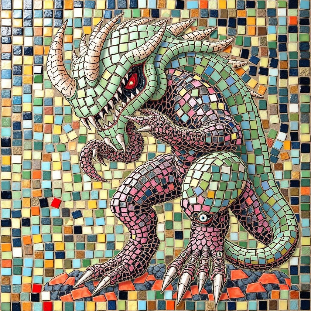 Vibrant Monster Mosaic Artwork