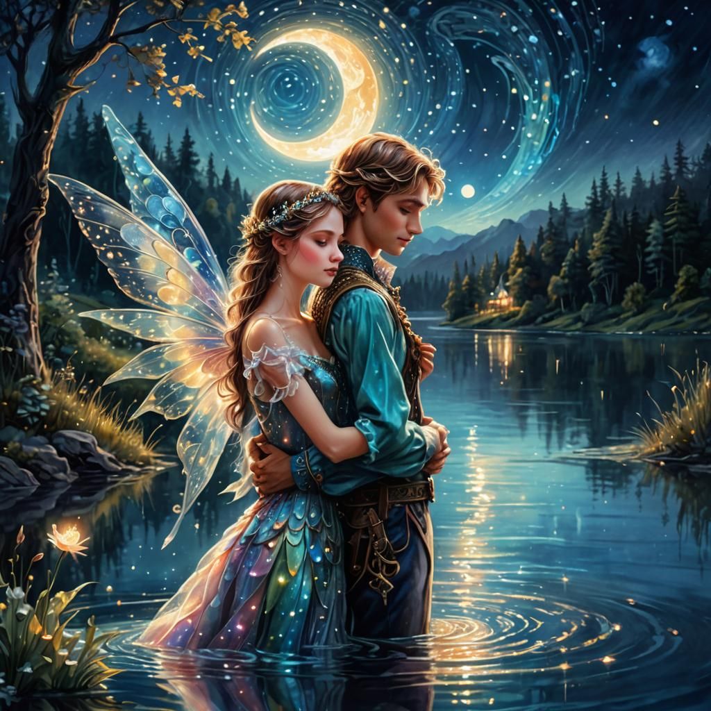 Fantasy Fairy Prince and Maiden by Starlit Lake