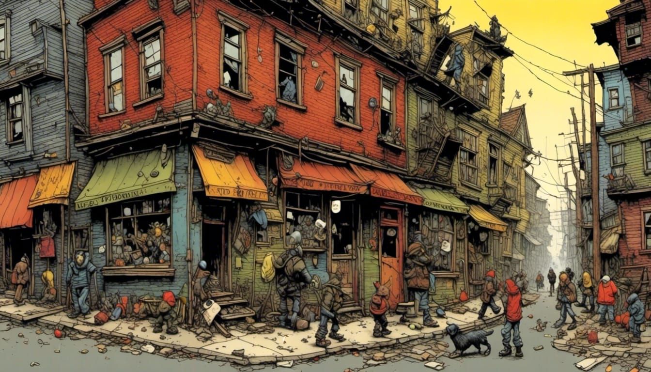 Dystopian Slum Masterpiece: 2000s Era Digital Art