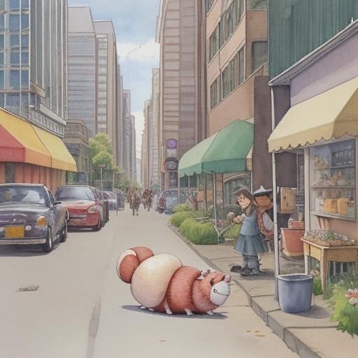 Adorable Anthropomorphic Caterpillar in Watercolor Illustrat...