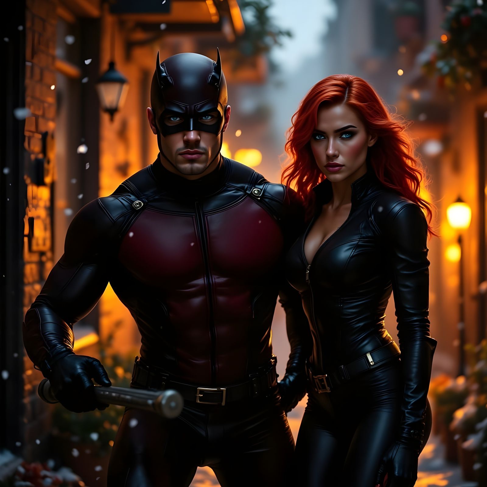 Daredevil and Black Widow in Dark Alleyway, Inspired by Alex...