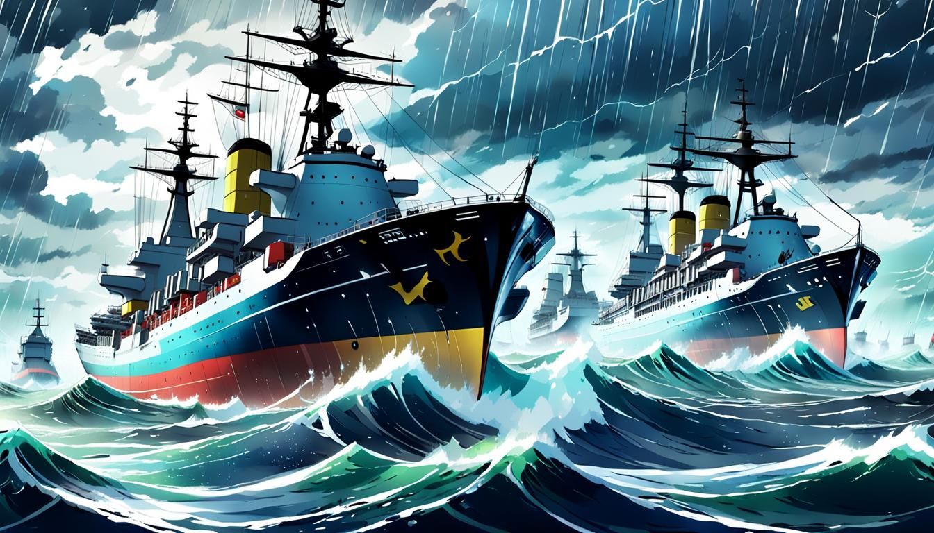 Naval Battle in Stormy Sea, Anime Style