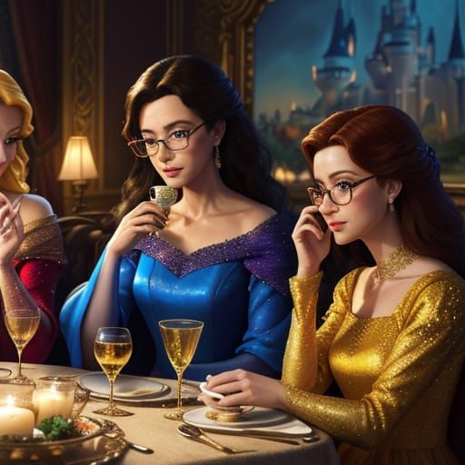 Disney Princesses Toasting in a Golden Fairy Tale