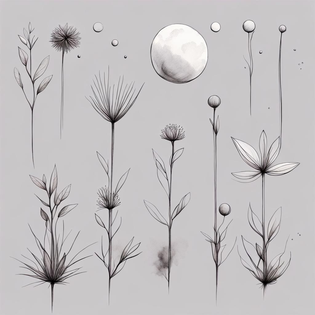 Minimalist Line Art of Plants with Watercolor Accents