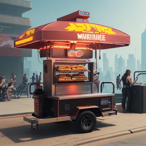 Cyberpunk Hot Dog Restaurant in the Sky