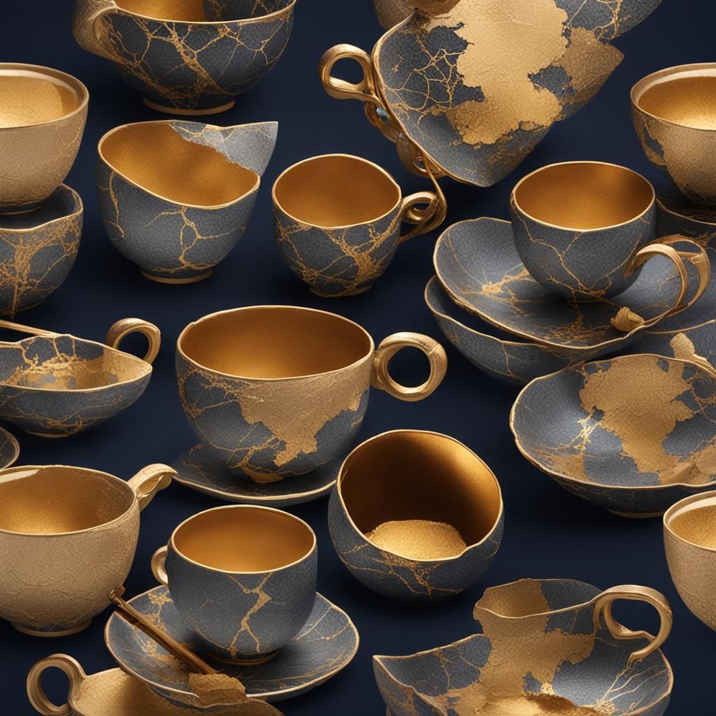 Japanese Tea Cup Repaired with Gold Kintsugi