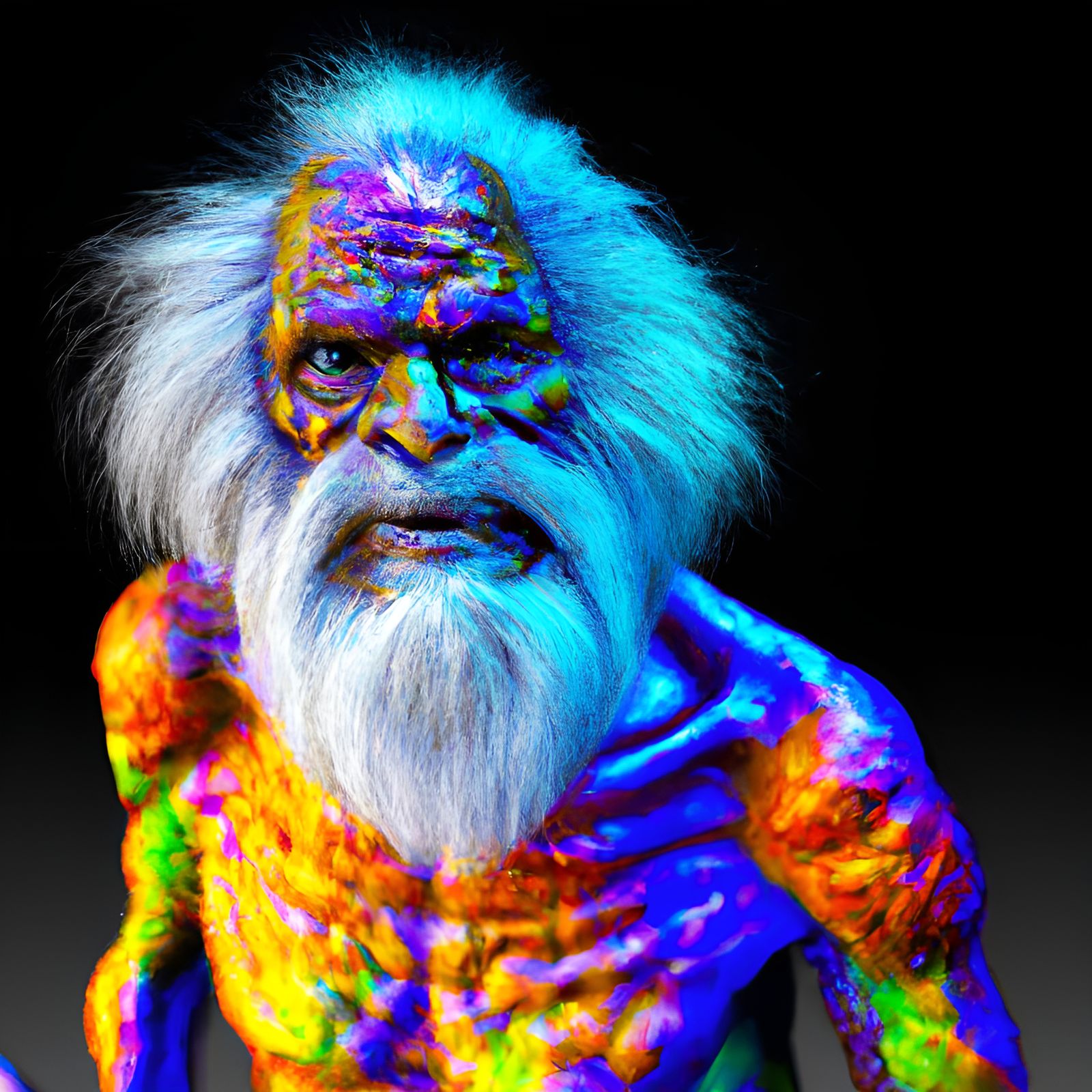 Abstract Neon Neanderthal: Hyperrealistic Digital Art