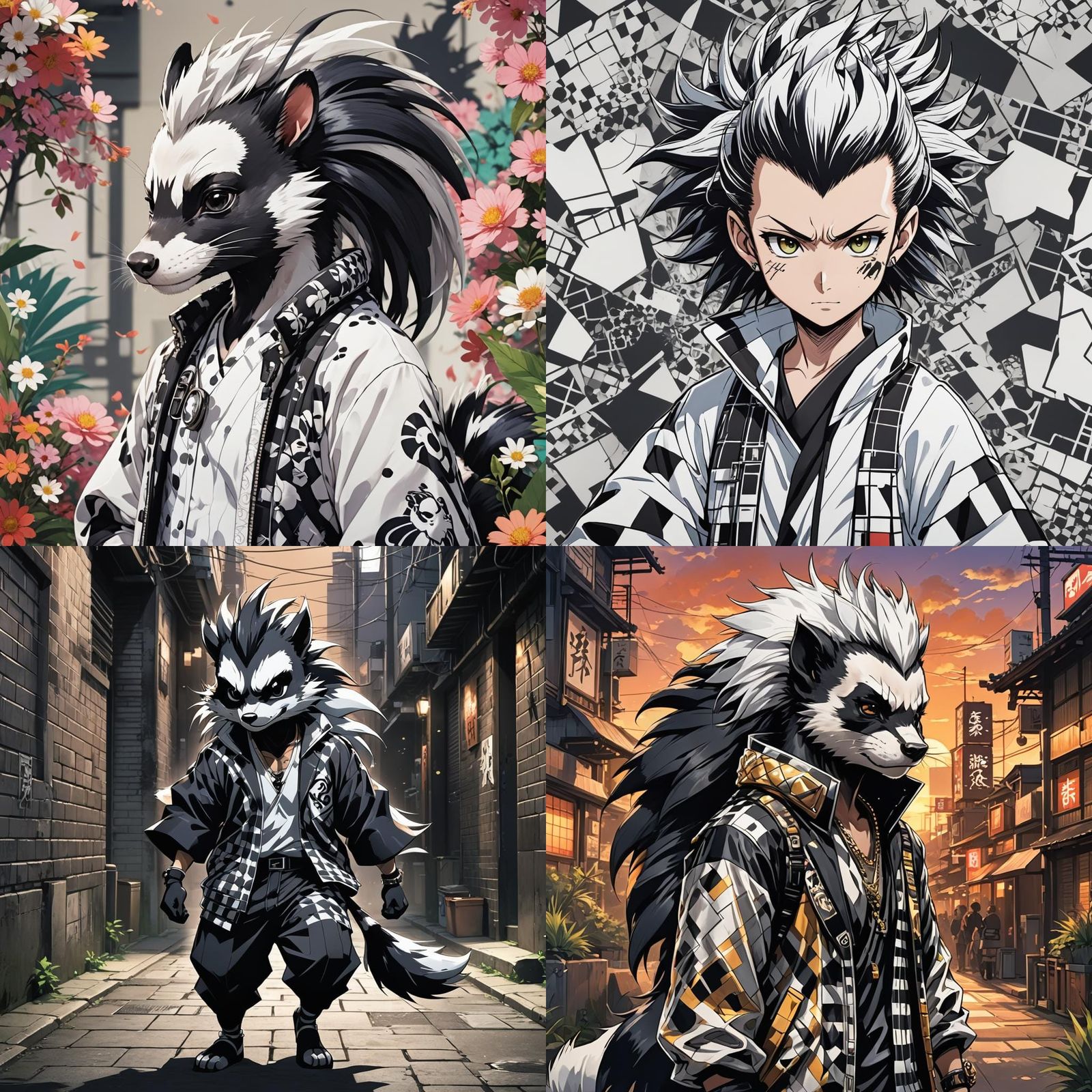 Skunk-Themed Human in Anime Key Visual Style