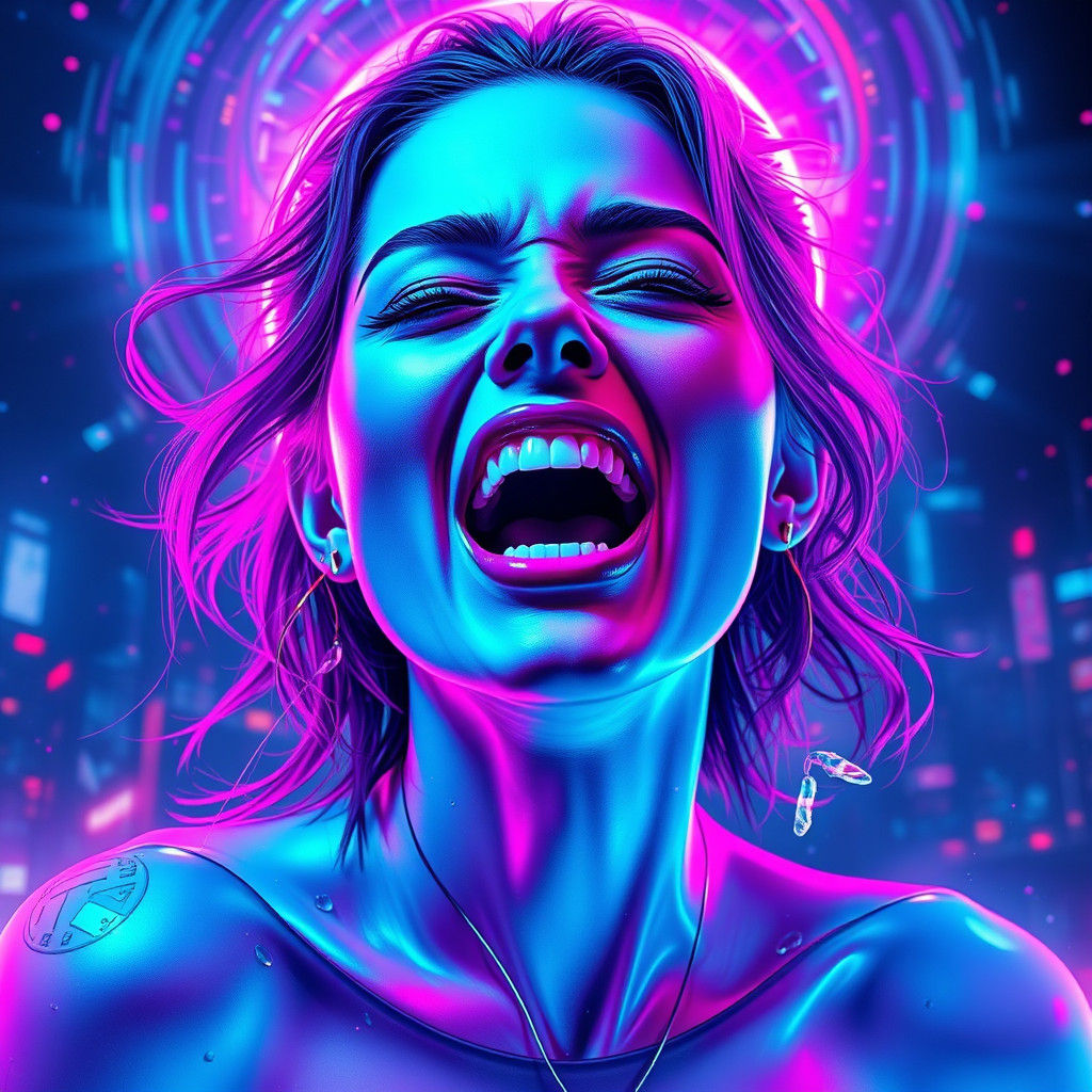 Euphoric Neon Woman in Futuristic 3D Surrealism