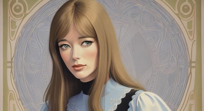 Françoise Hardy in Paris, Retro Art Nouveau Poster