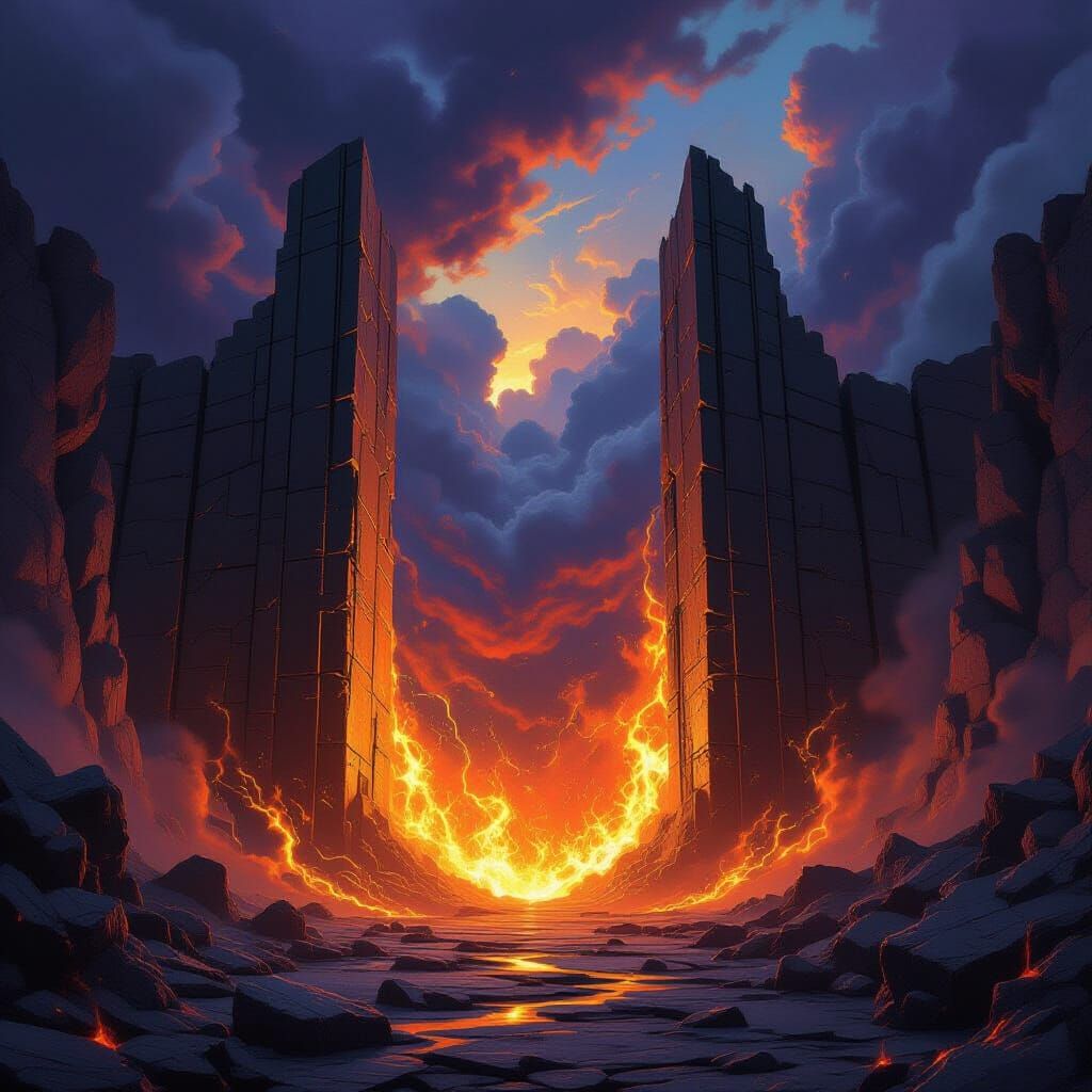 Fiery Steel Barrier Imprisons Gog and Magog