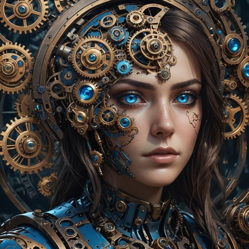 Clockwork Cyborg Girl with Steampunk Details