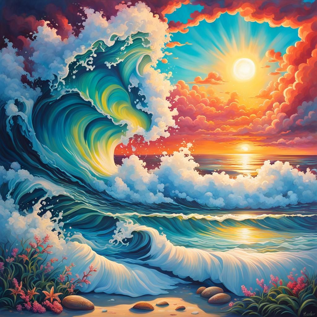 Ocean Scene with Graffiti Art Style