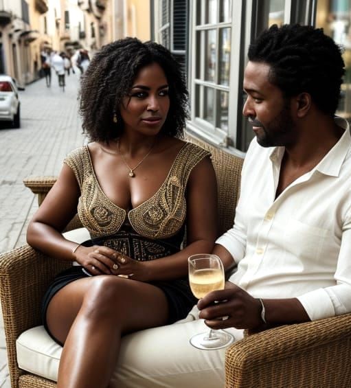 Dominican Woman in Garden Cafe, Summer Romance