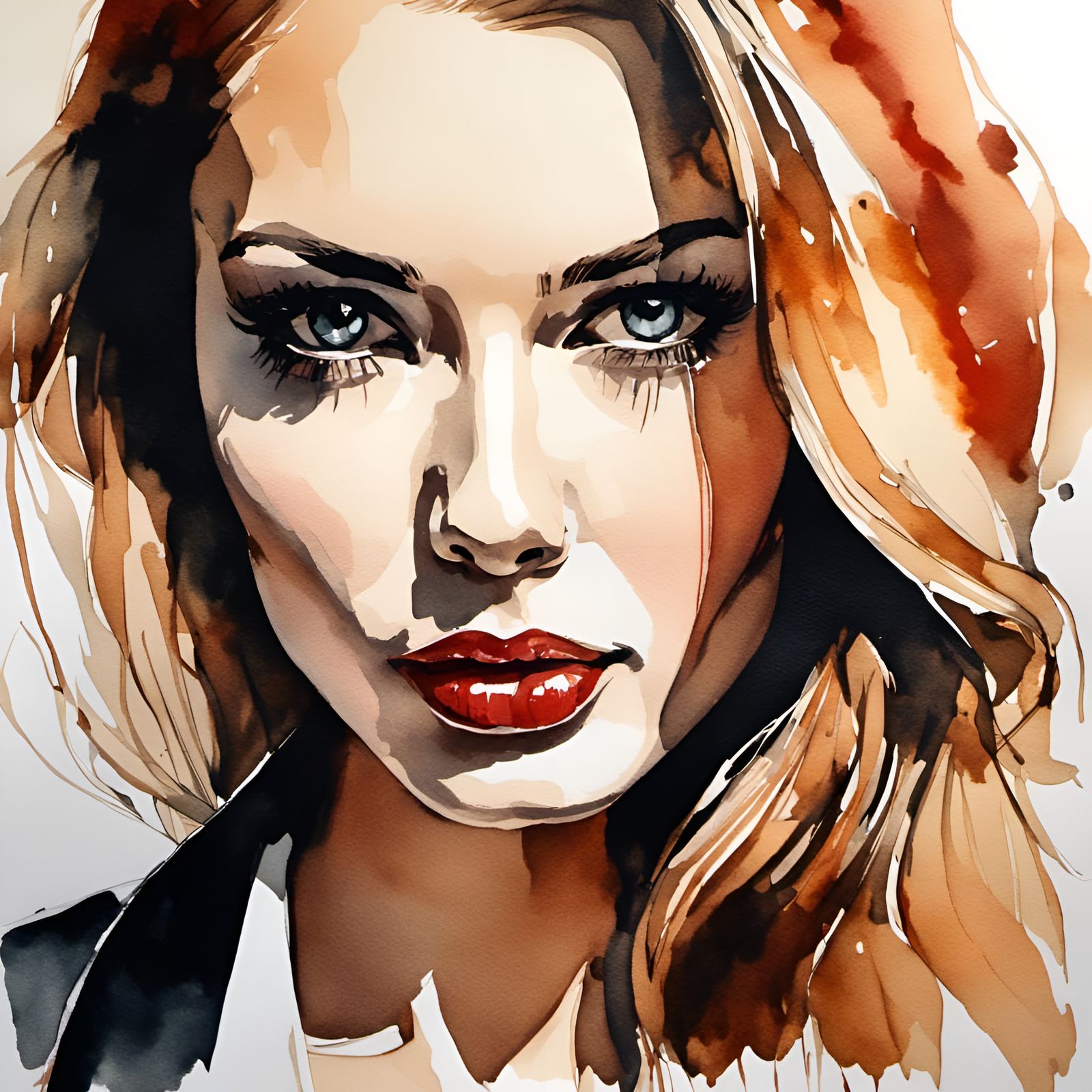 Watercolor Portrait of a Young Woman with Bokeh
