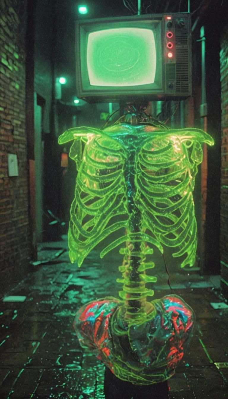 Dystopian TV Head in Gritty Cinematic Style