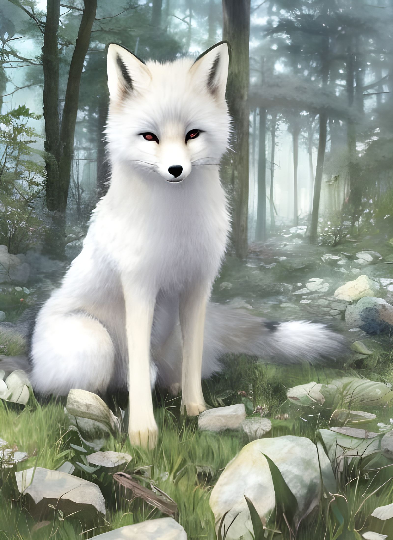 Cute White Fox: Anime Illustration by Inoue