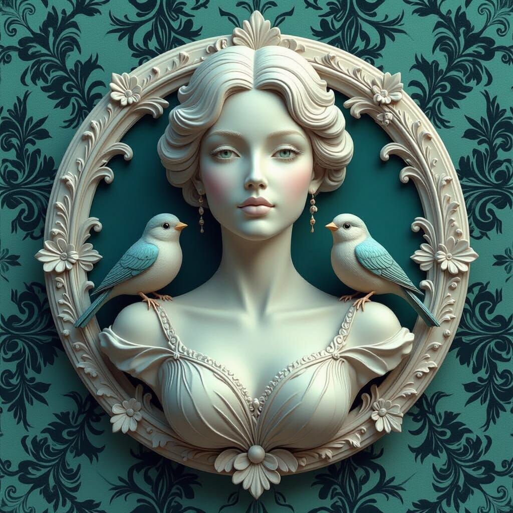 Ethereal Woman with Birds Decorative Plaque in 3D Style