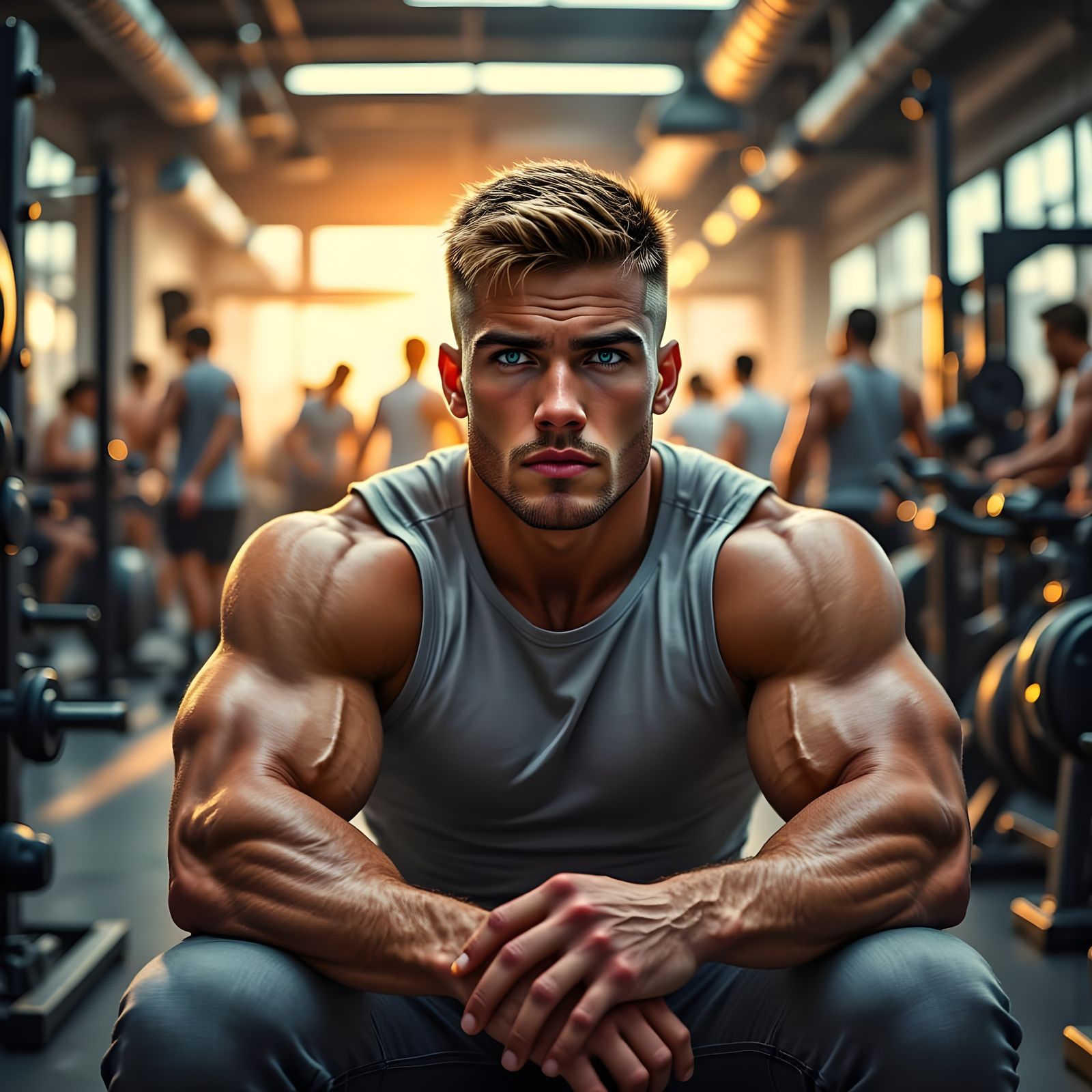 Epic Gym Scene in Gouache Masterpiece