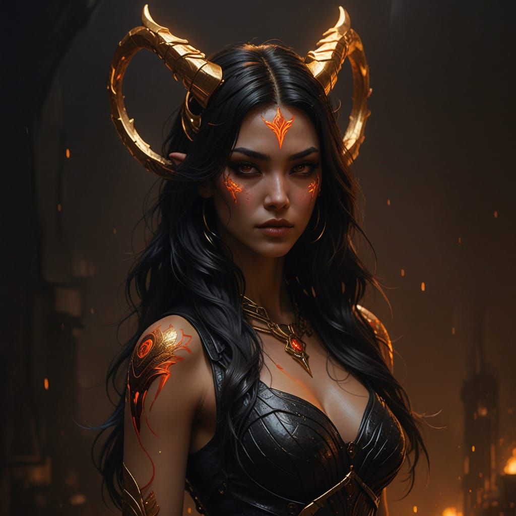 Cyberpunk Demoness in Dark, Rainy Nights