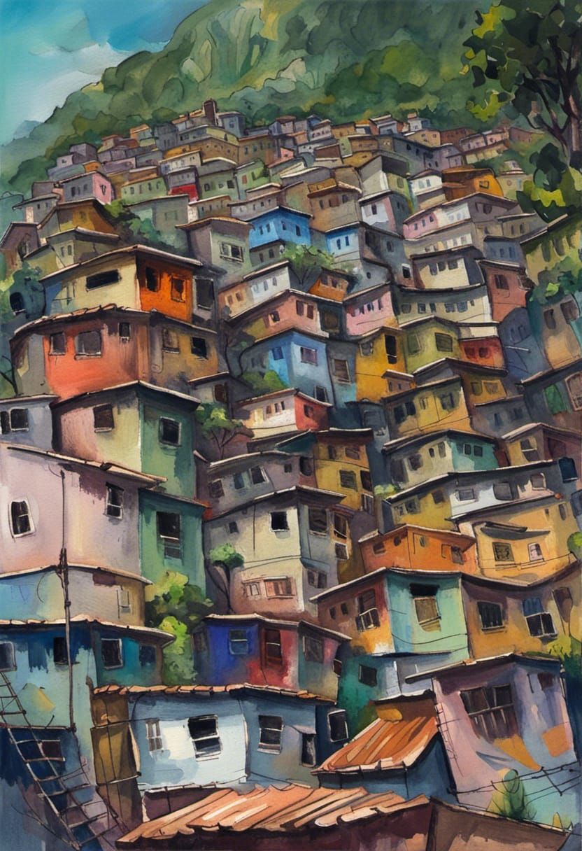 Rio Favela in Gouache Style: Impressionist Masterpiece