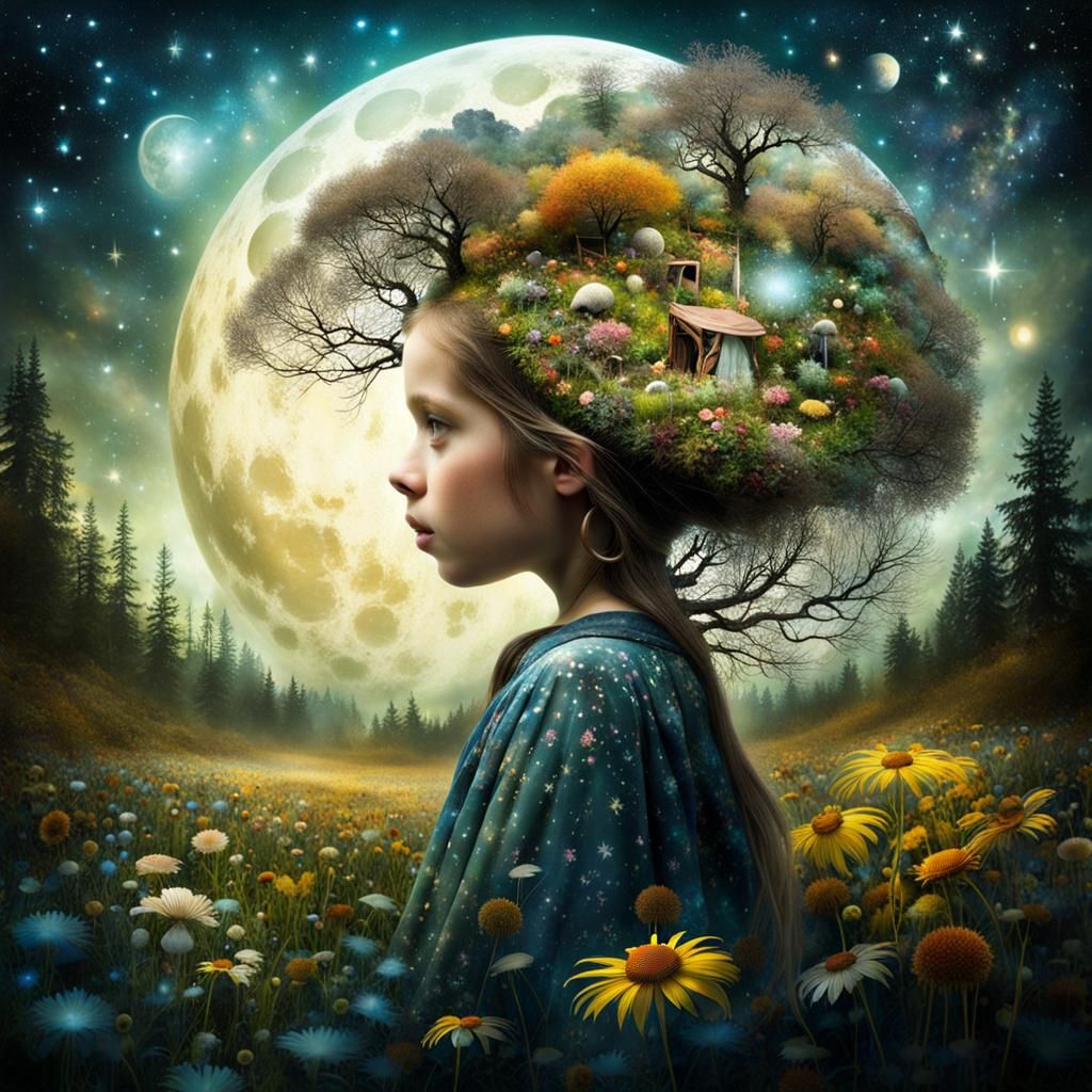 Dreamlike Double Exposure Portrait of Girl in Wheelchair