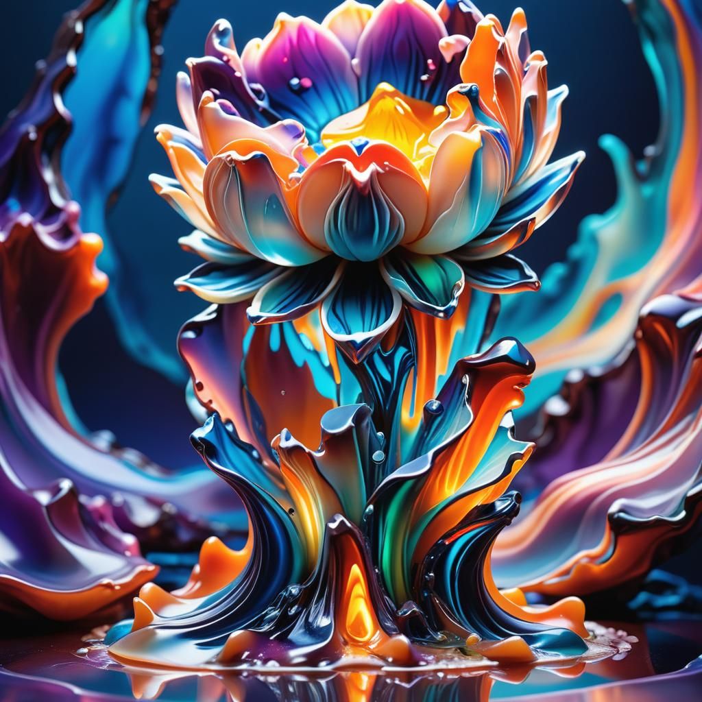 Melting Iridescent Gemstone Sculpture: 3D Digital Art