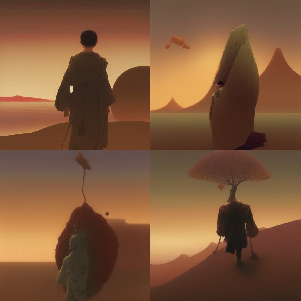Boy in Desert: Astral Dystopian Ukiyo-e Art