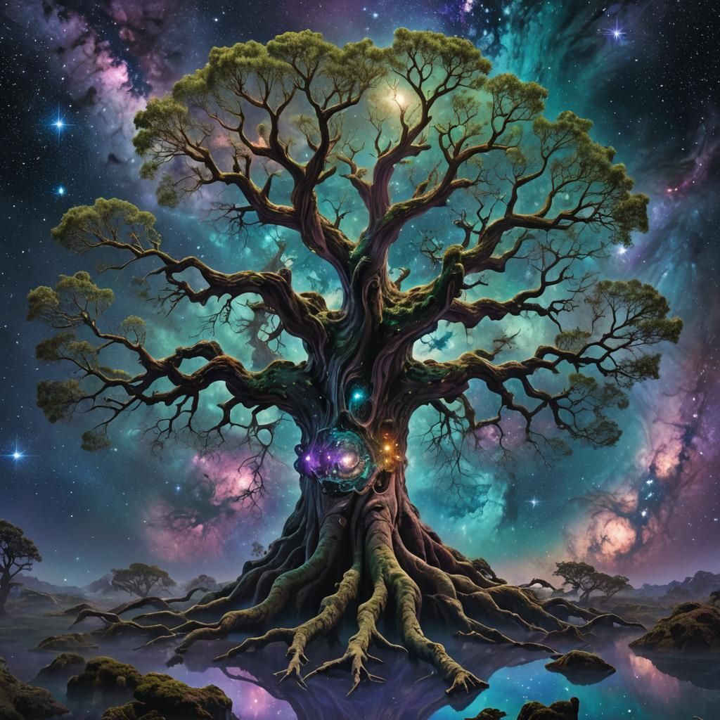 Cosmic Ancient Tree Floating in Space