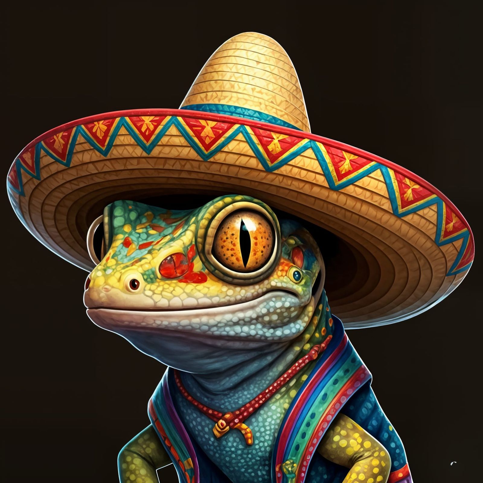Gecko Rocks a Sombrero in Cute AI Art