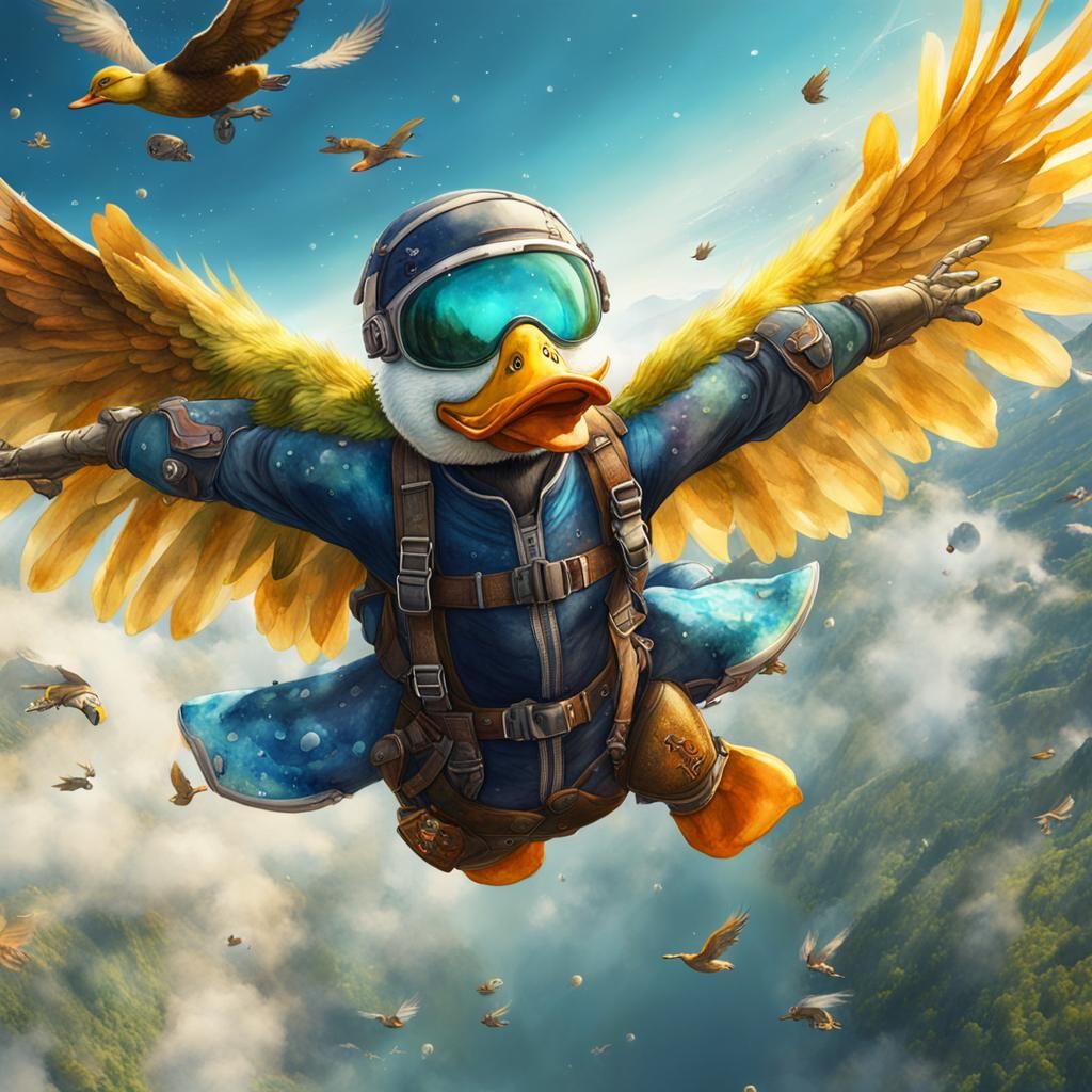 Fairy Skydiving: Detailed Watercolor Fantasy Art