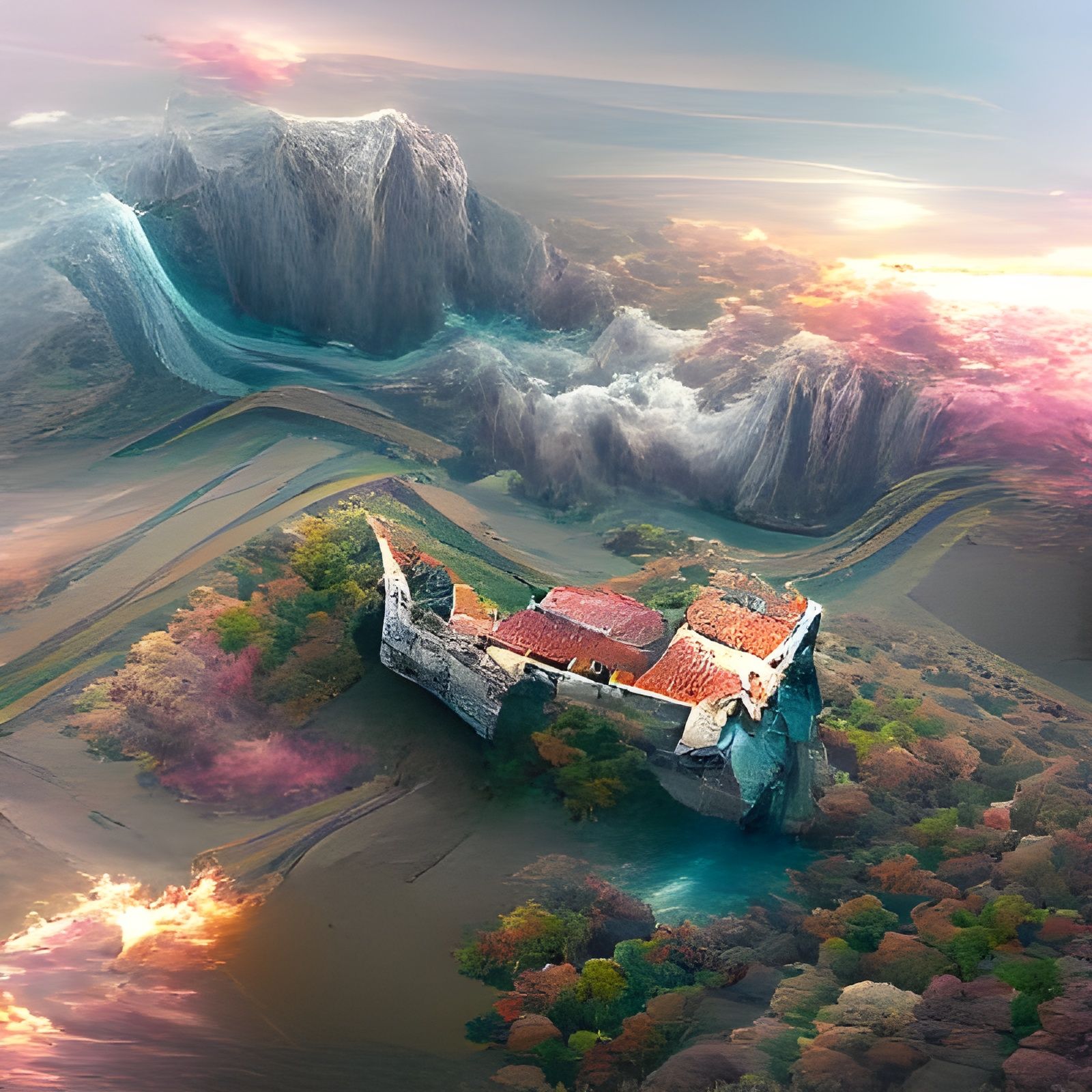 Aerial View of Valley Castle: Digital Illustration