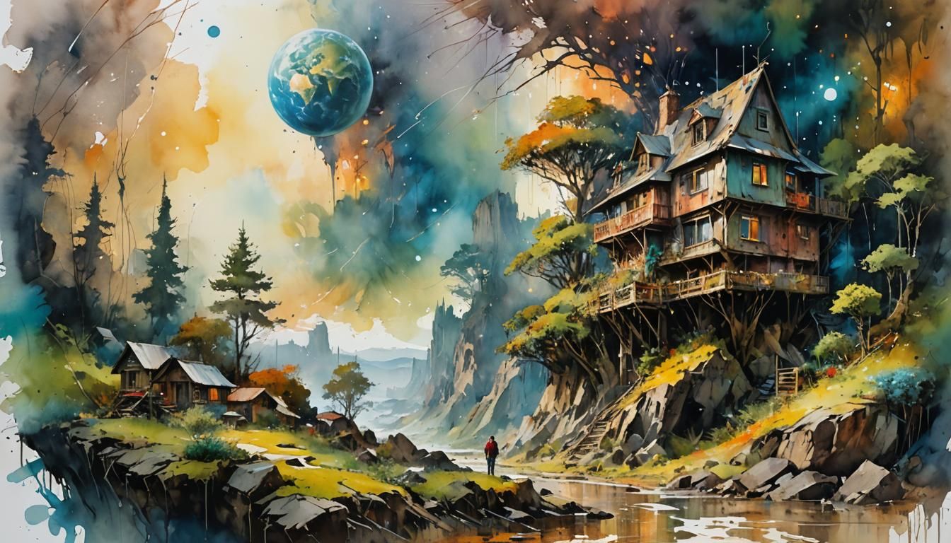 Earth from Space: Watercolor and Oil Painting Concept